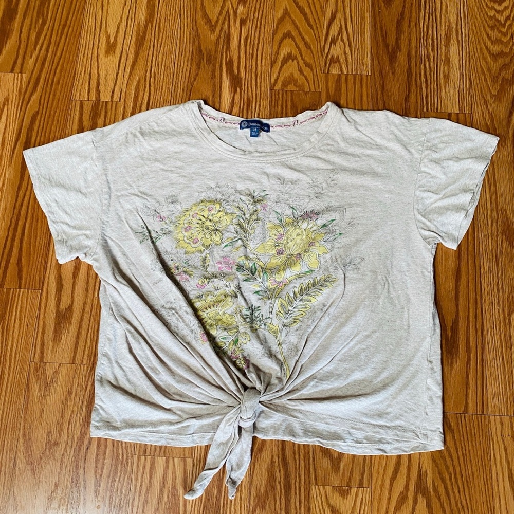Democracy Floral Knot Tie Cropped Shirt M
